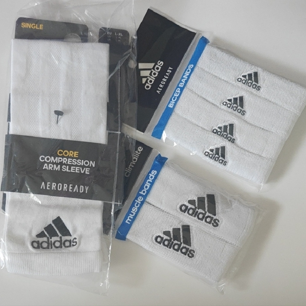 Adidas White Athletic Band Sets And Compression Sleeve